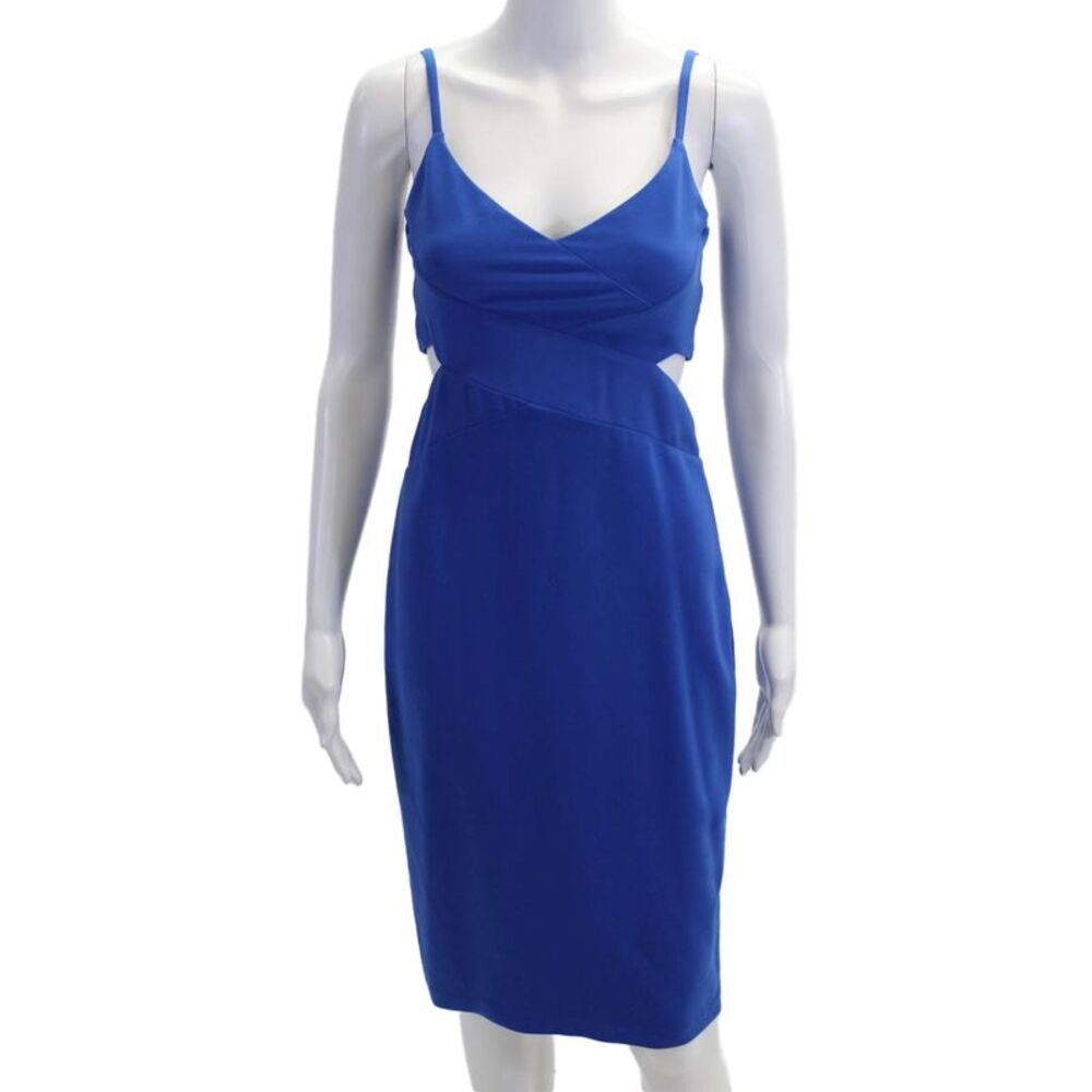 Laundry by Shelli Segal Women Bodycon Dress Blue VNeck Sleeveless Zip Size 2